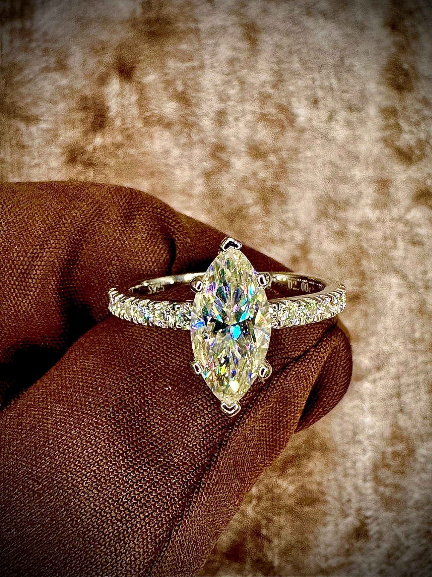 Marquis Cut Moissanite Ring – 2ct Pave Band
