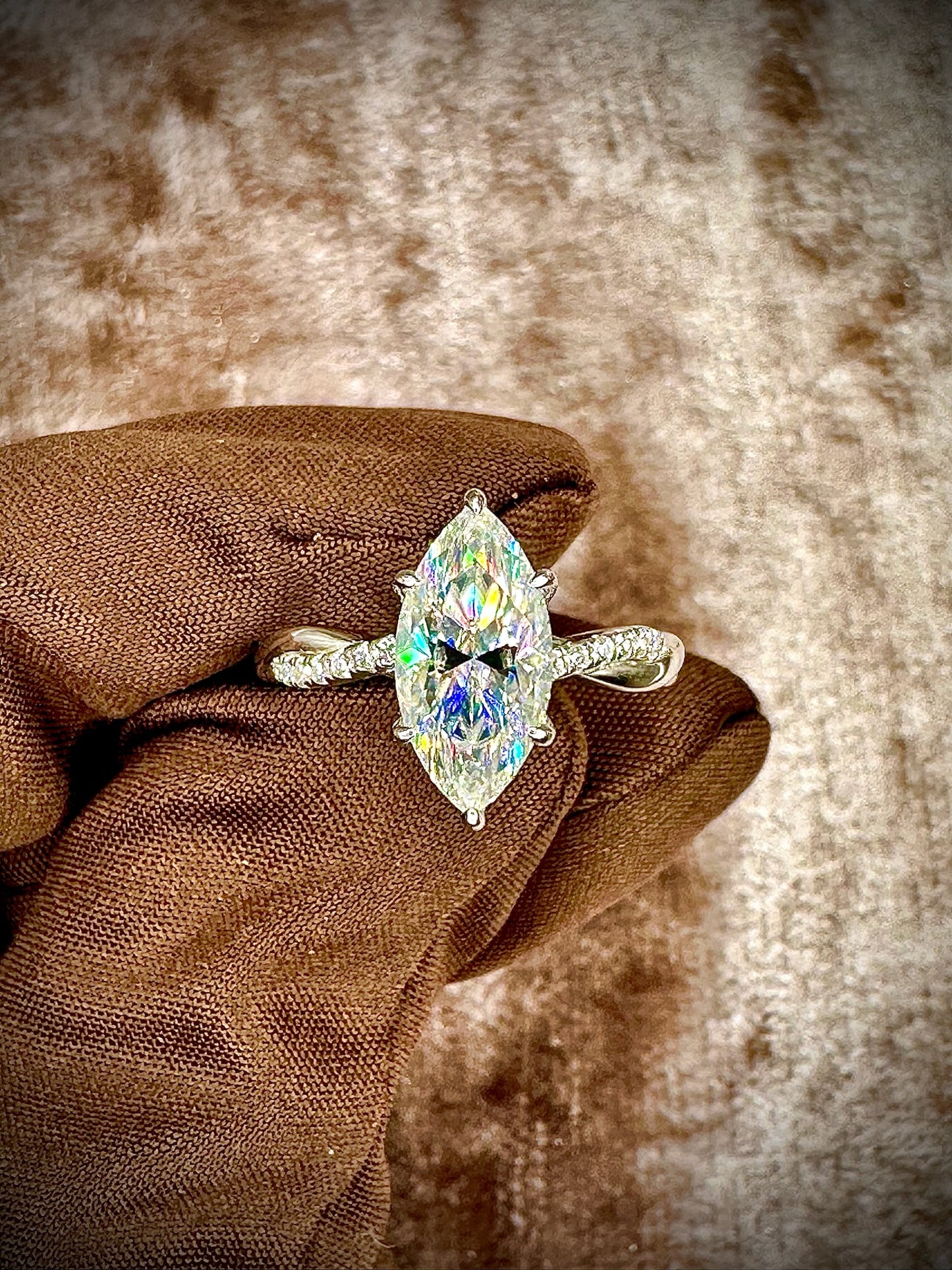 Marquis Cut Moissanite Ring – Twisted Band