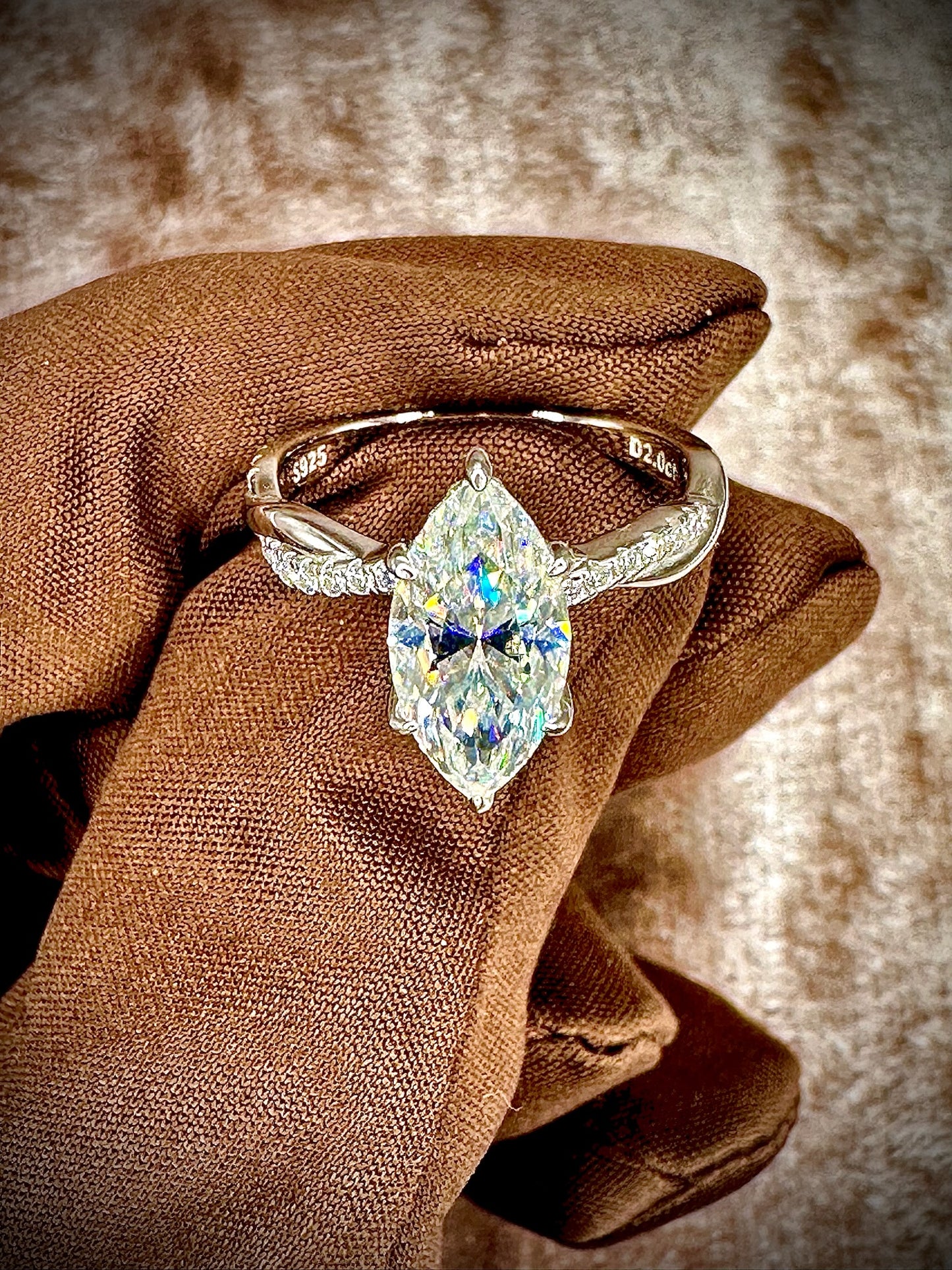 Marquis Cut Moissanite Ring – Twisted Band