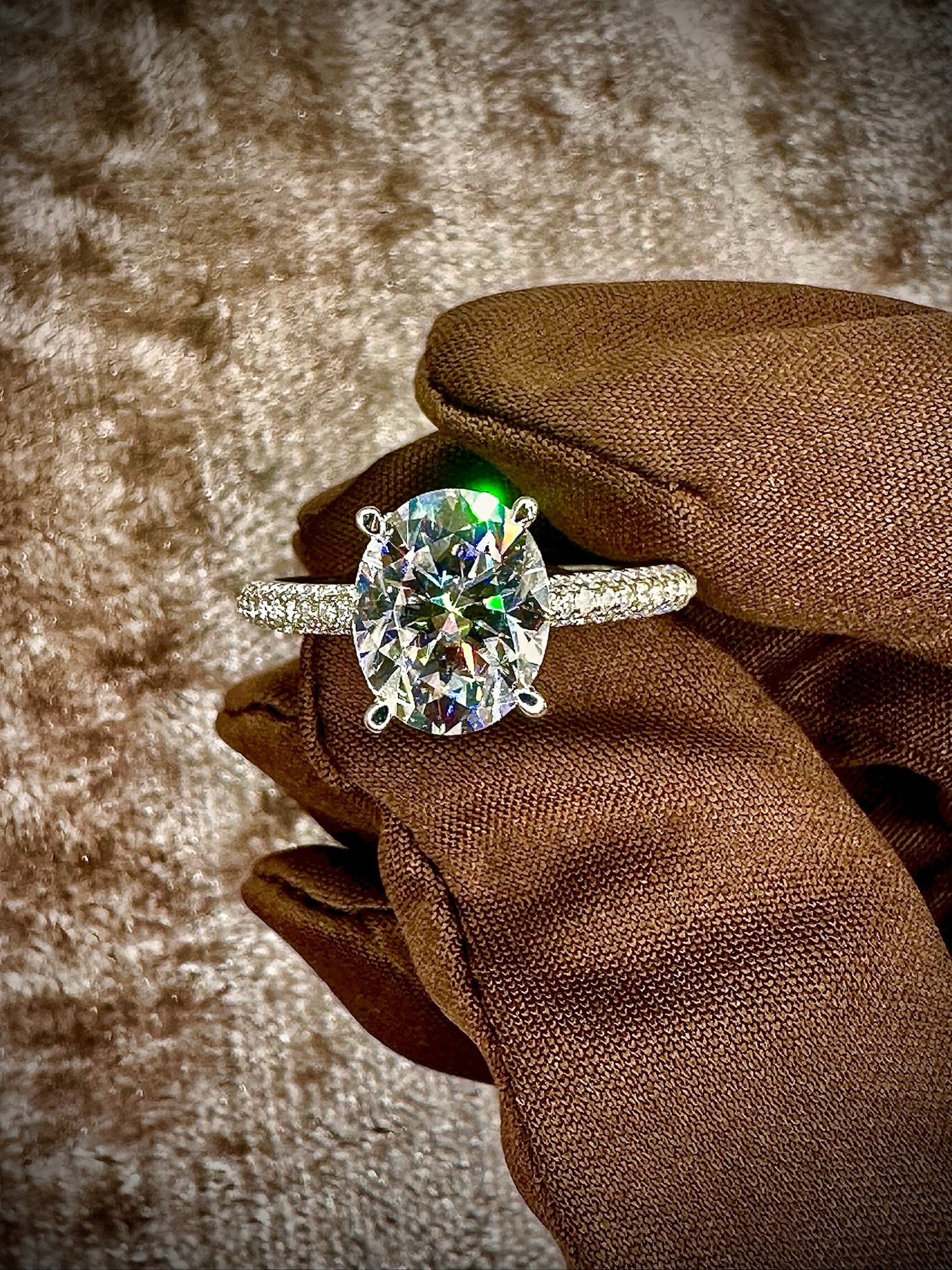 Oval Cut Moissanite Ring – 4ct Pave Band