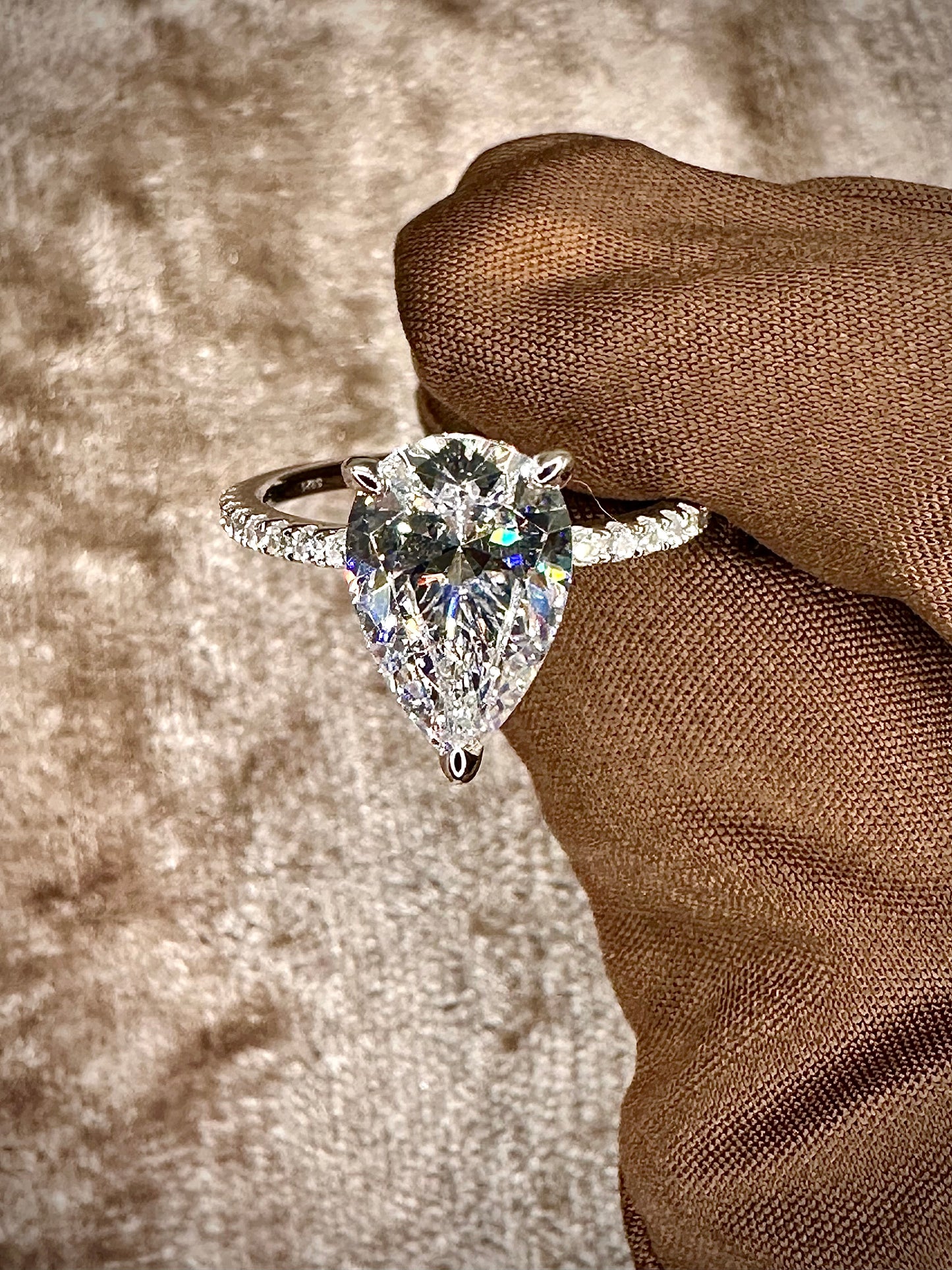 Pear Cut Cubic Zirconia Ring – 3ct Pave Band