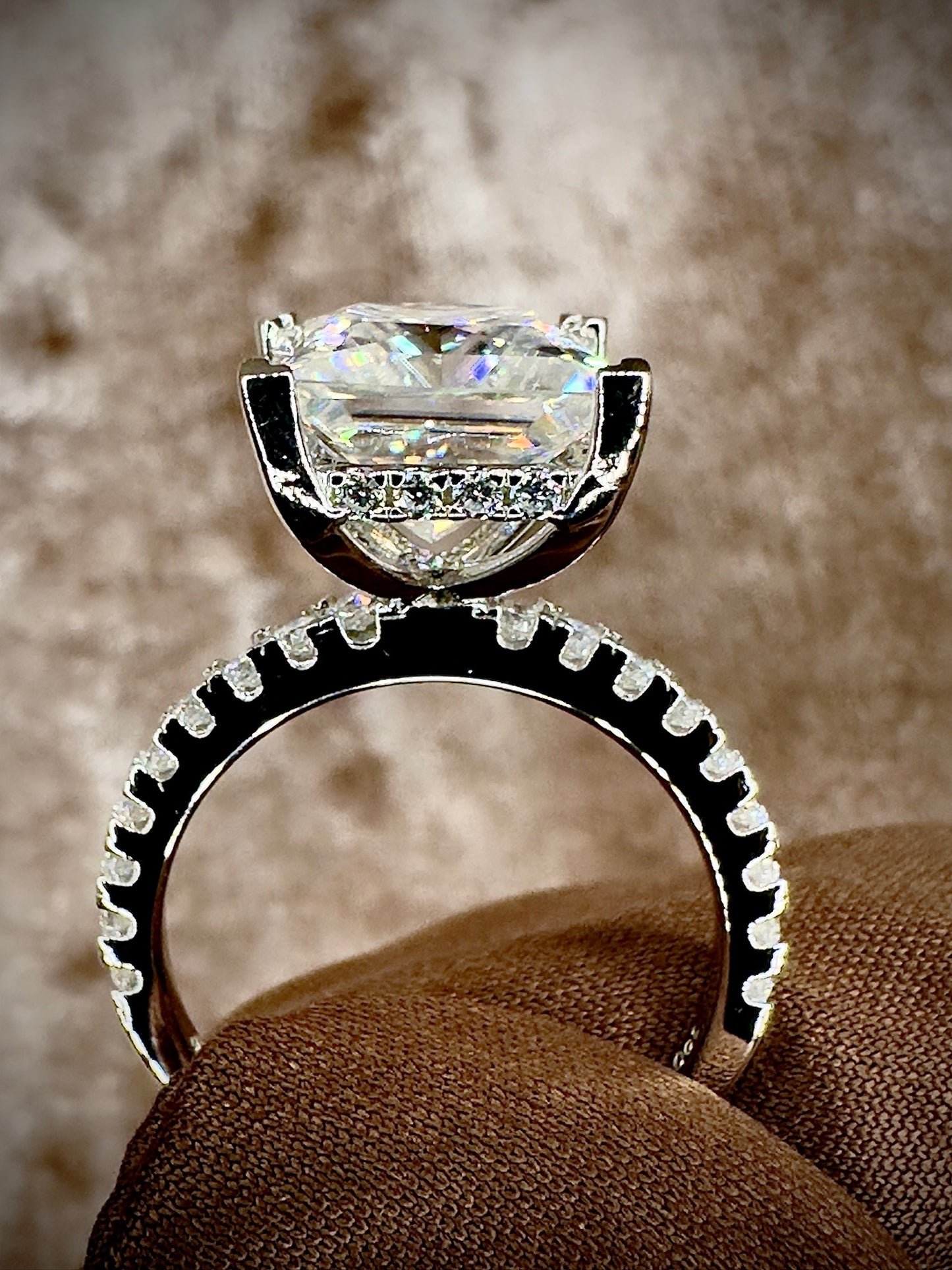 Princess Cut Moissanite Ring – 5ct with Side Stones Pave Band