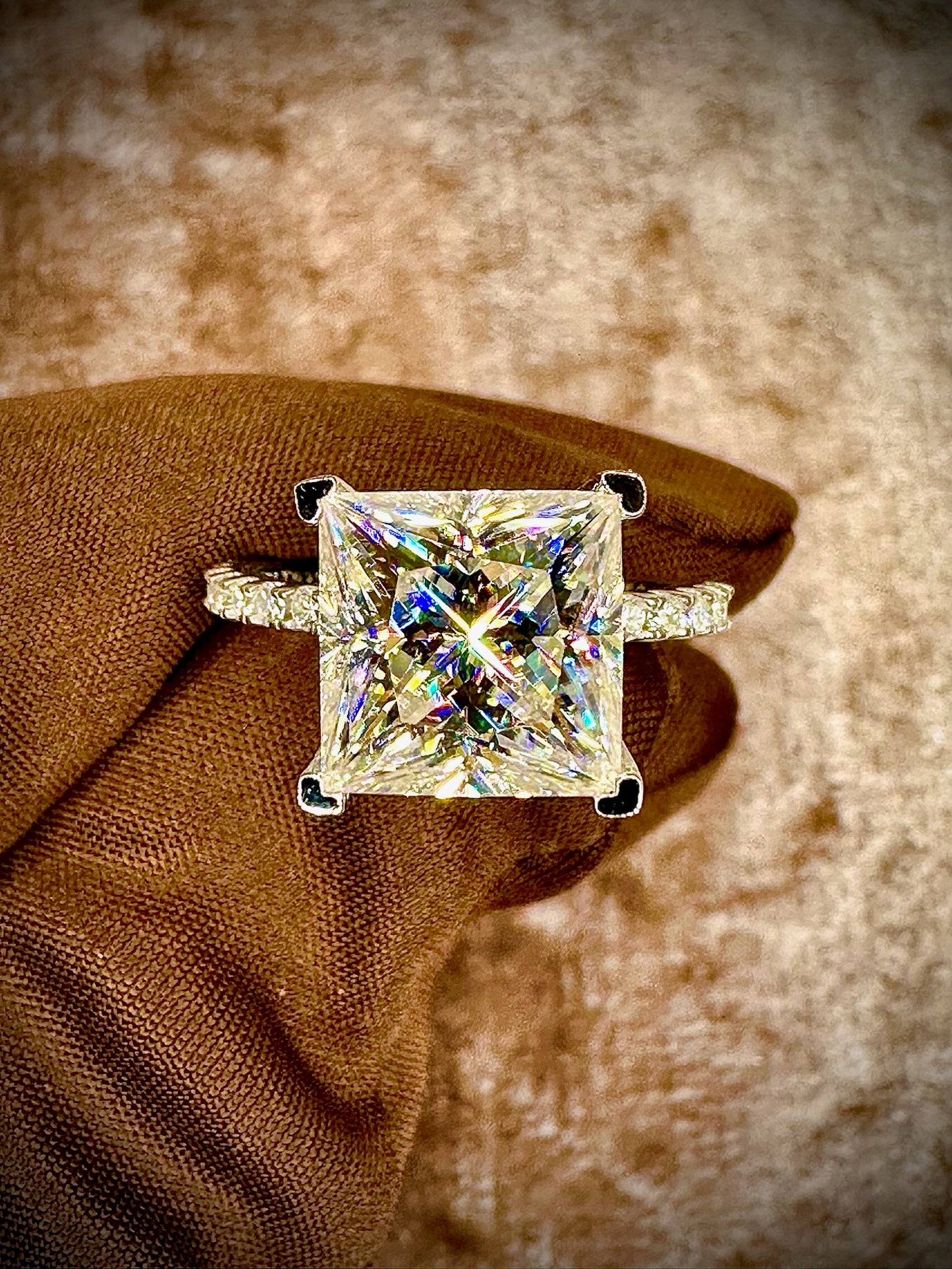 Princess Cut Moissanite Ring – 5ct with Side Stones Pave Band