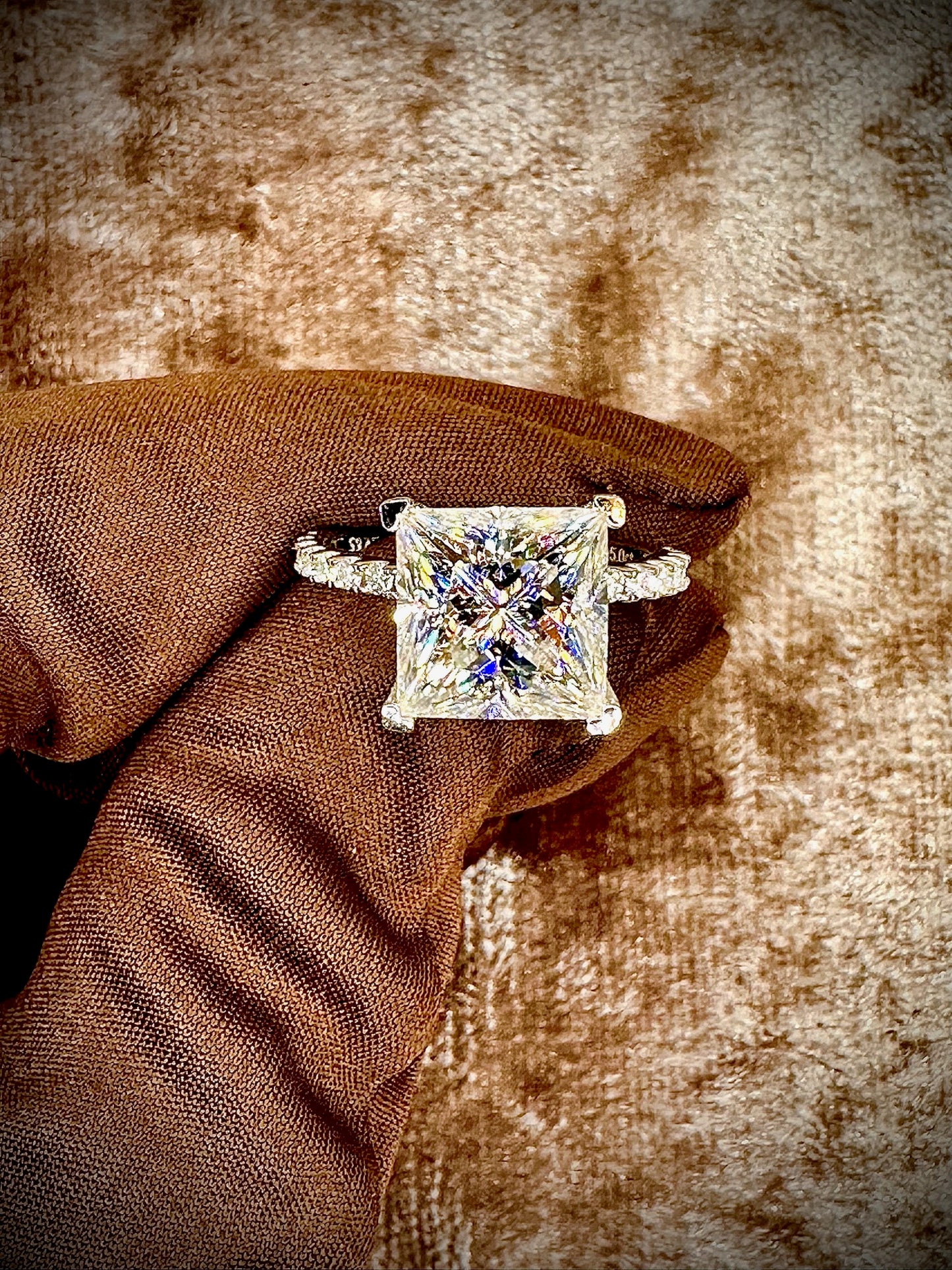 Princess Cut Moissanite Ring – 5ct with Side Stones Pave Band