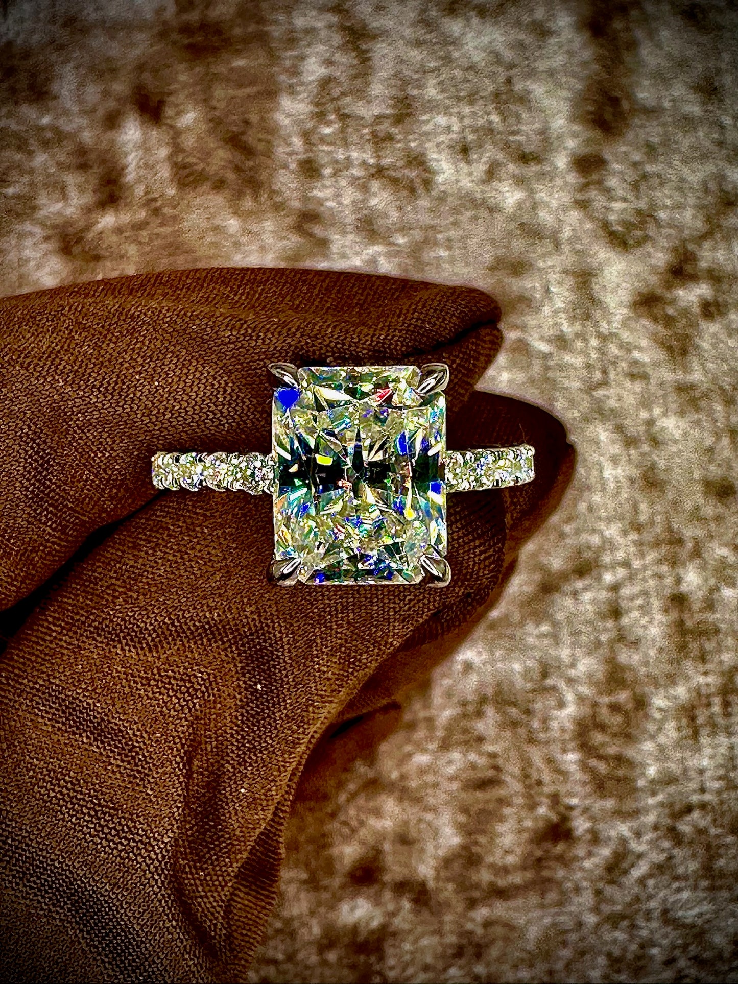 Radiant Cut Moissanite Ring – 4ct Pave Band