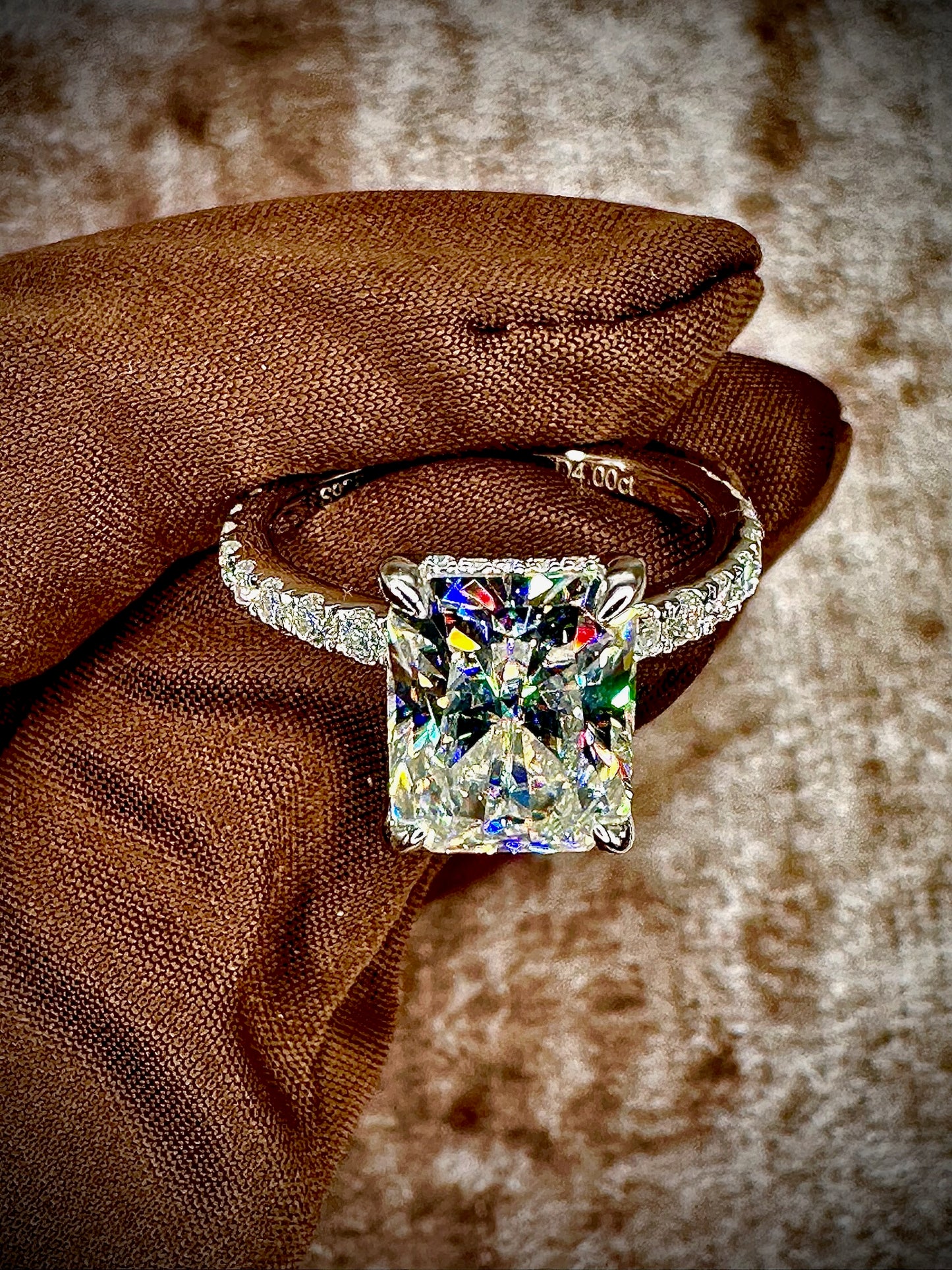 Radiant Cut Moissanite Ring – 4ct Pave Band