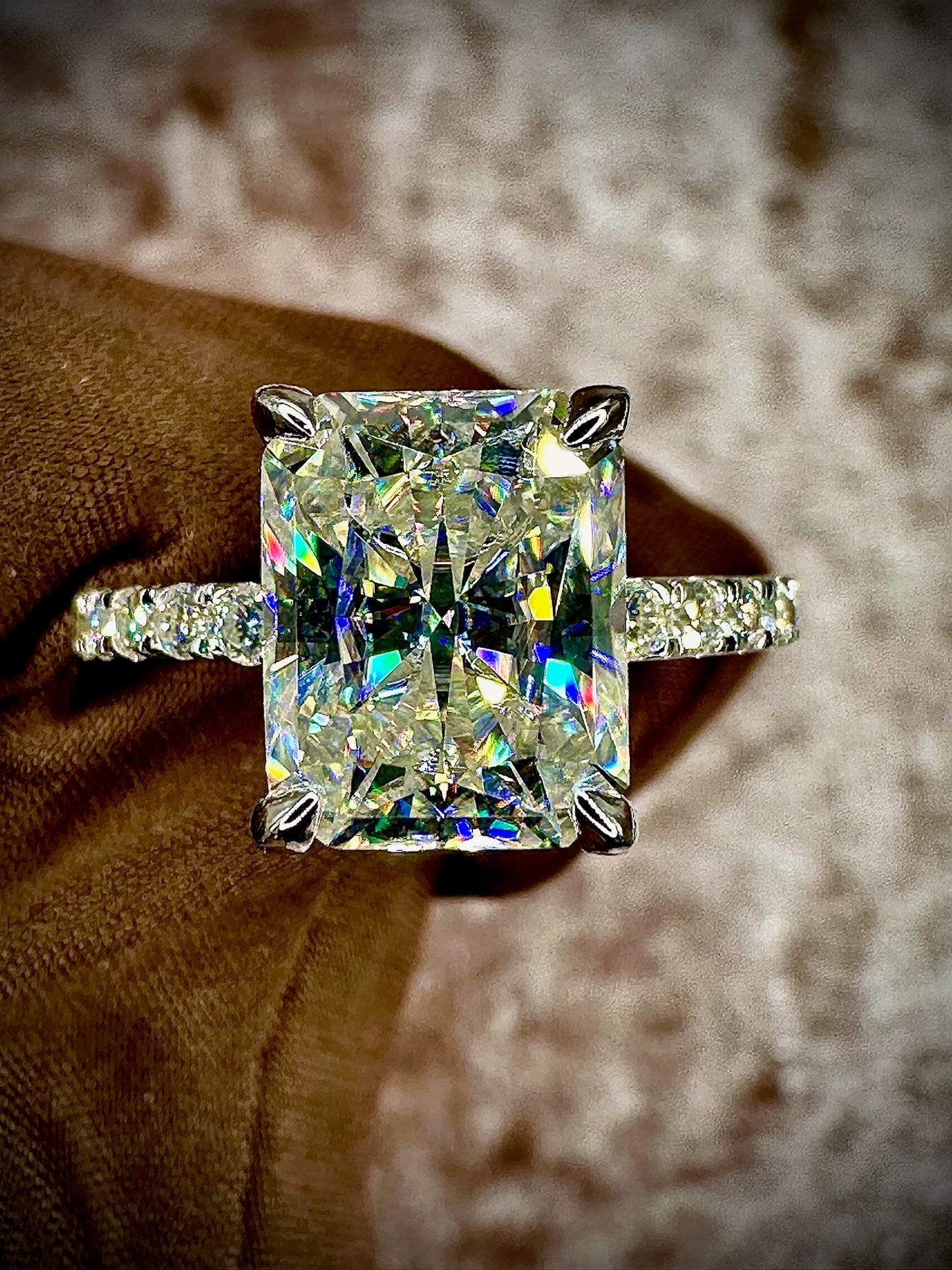 Radiant Cut Moissanite Ring – 4ct Pave Band