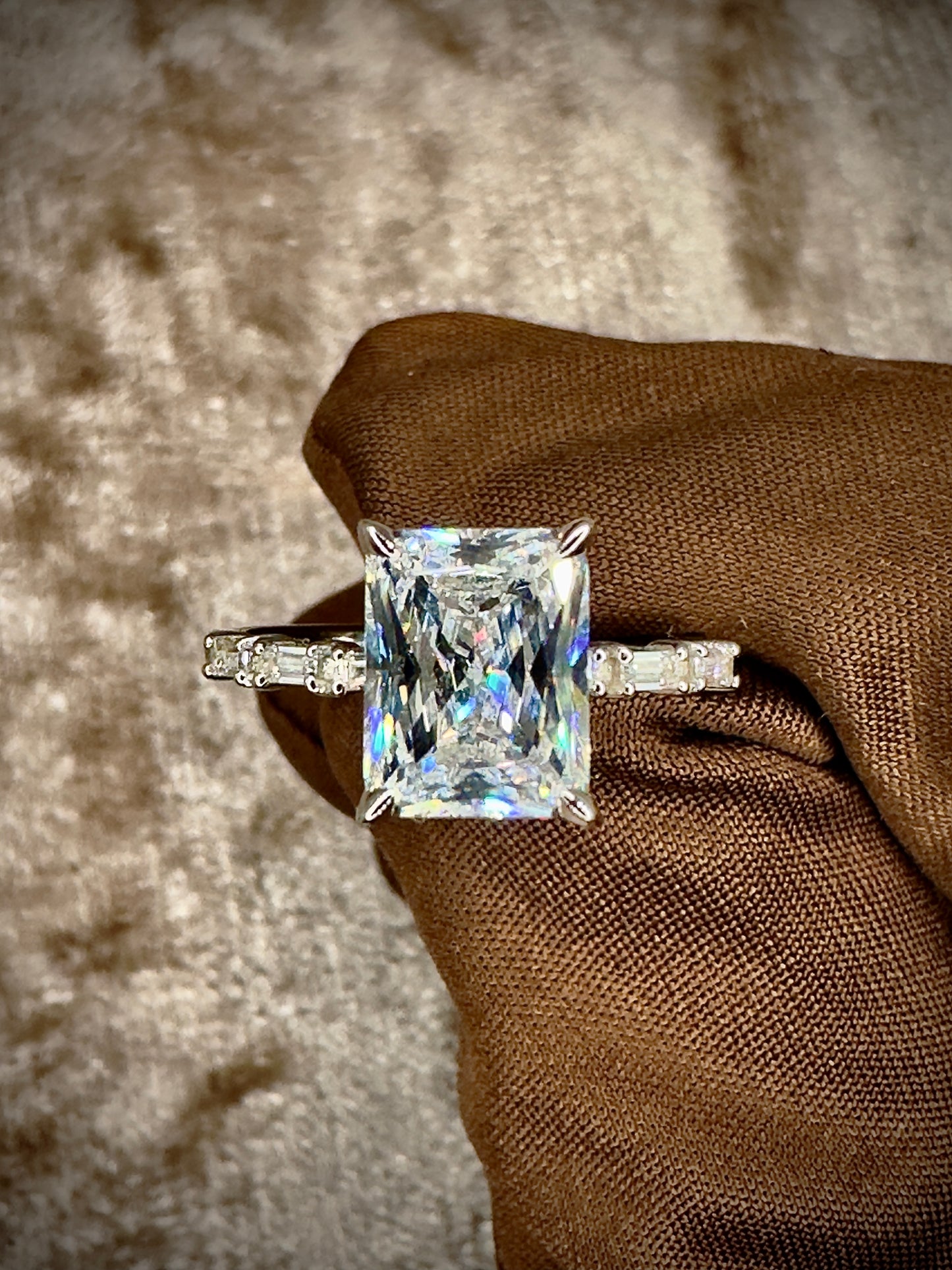 Radiant Crushed Ice Cubic Zirconia Ring – 7x9mm Pave Band