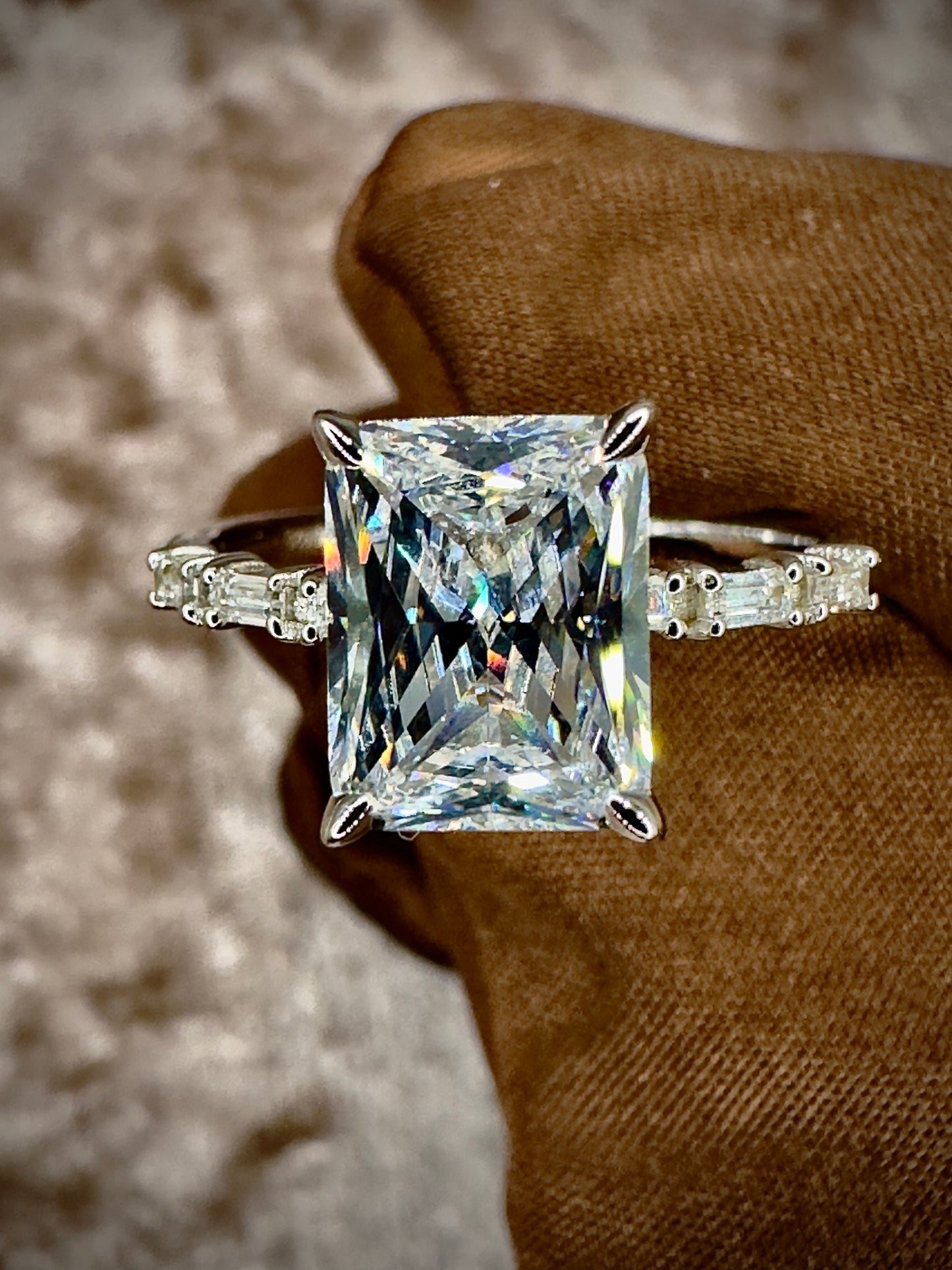 Radiant Crushed Ice Cubic Zirconia Ring – 7x9mm Pave Band