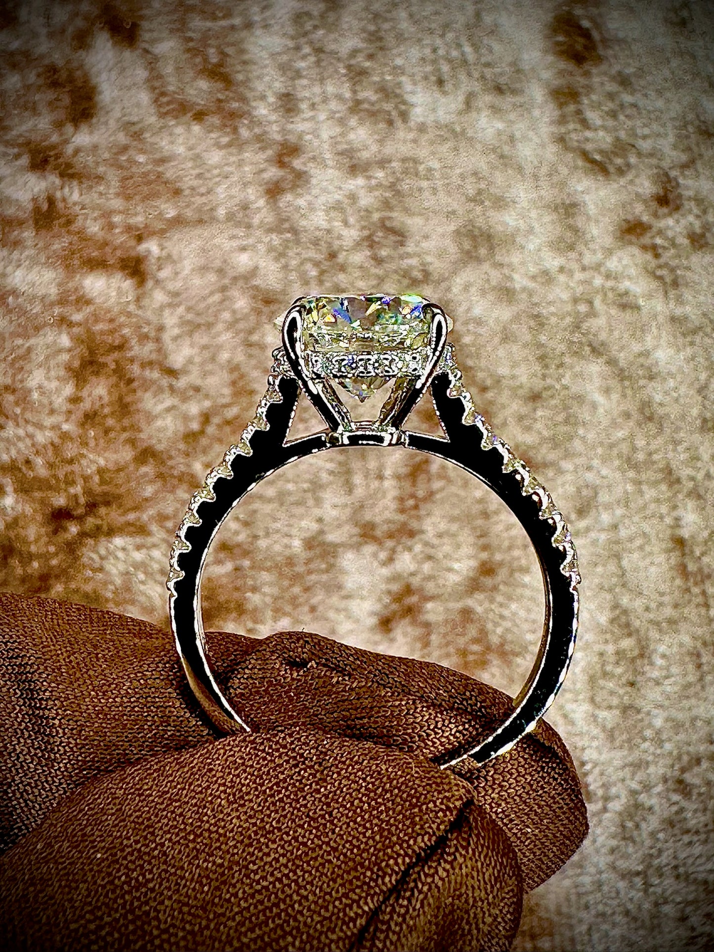 Round Cut Moissanite Ring – 3ct Pave Band
