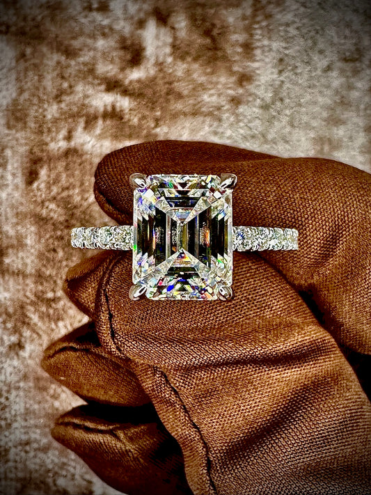Emerald Cut Moissanite Ring – 4ct Pave Band