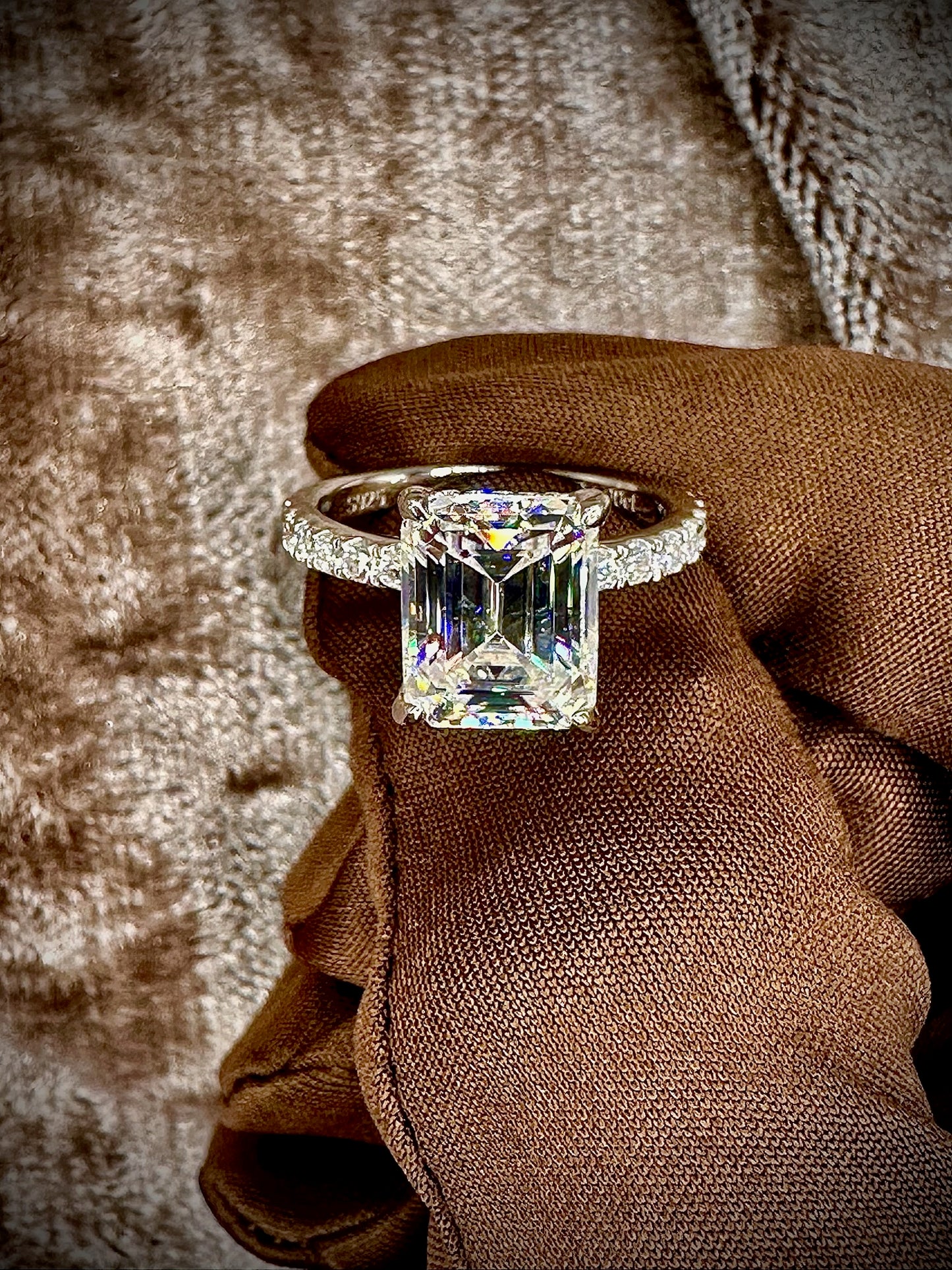 Emerald Cut Moissanite Ring – 4ct Pave Band