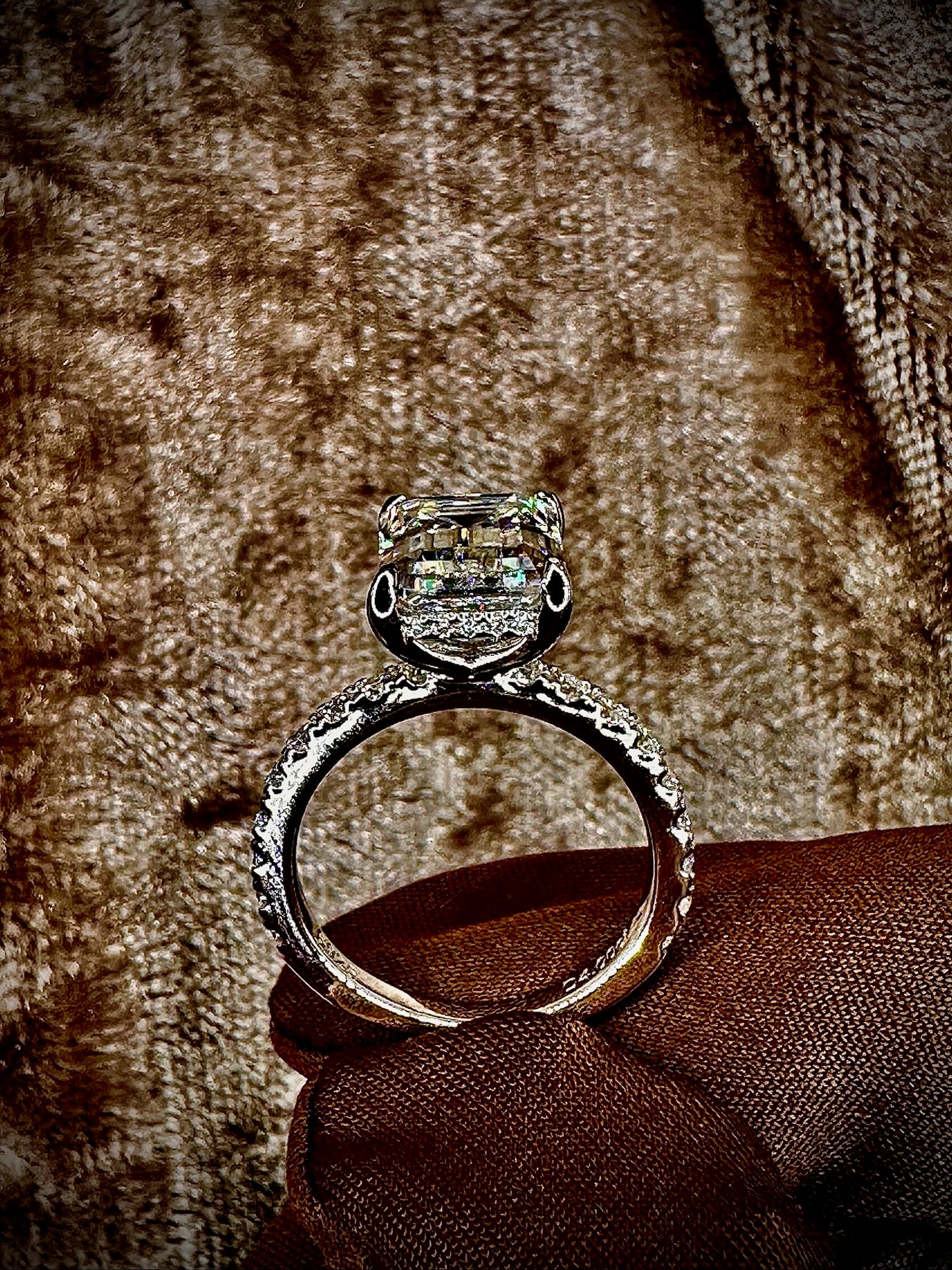 Emerald Cut Moissanite Ring – 4ct Pave Band