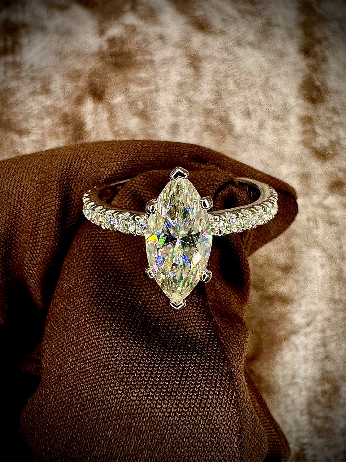 Marquis Cut Moissanite Ring – 2ct Pave Band