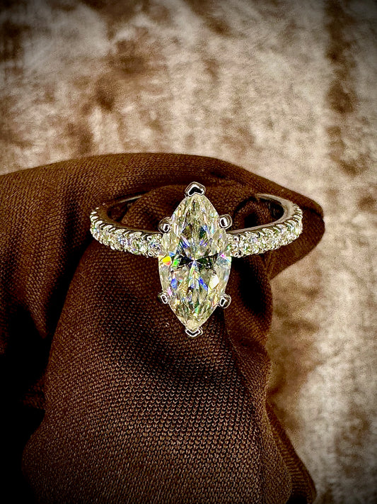 Marquis Cut Moissanite Ring – 2ct Pave Band