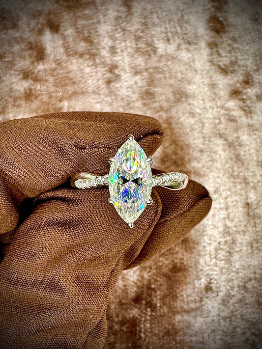 Marquis Cut Moissanite Ring – Twisted Band