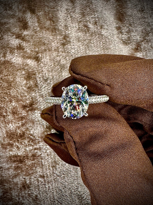 Oval Cut Moissanite Ring – 4ct Pave Band