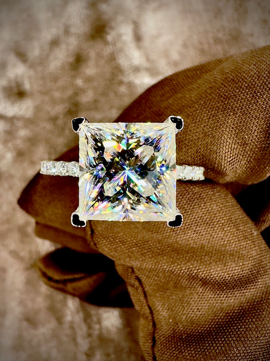 Princess Cut Moissanite Ring – 5ct with Side Stones Pave Band