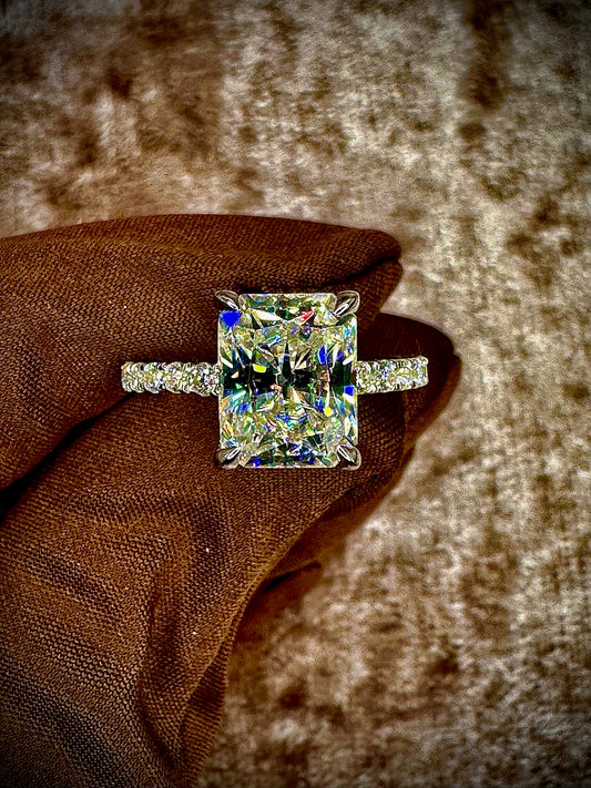Radiant Cut Moissanite Ring – 4ct Pave Band